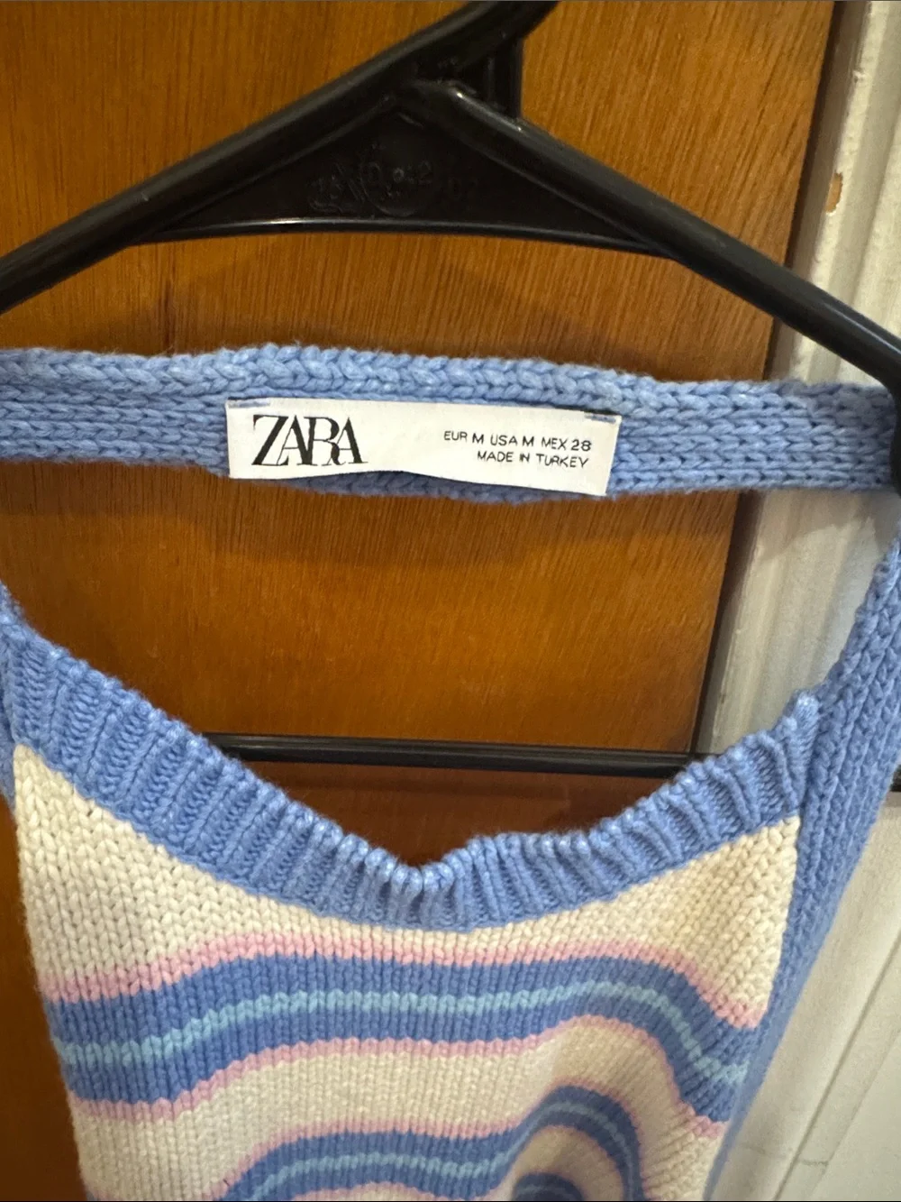 Zara Blue, White & Pink Striped Knit Backless Top